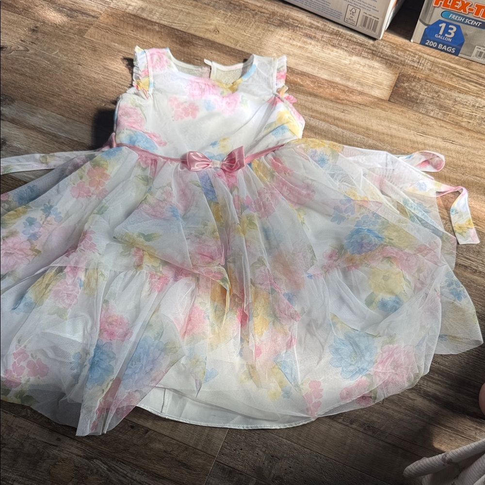 Jona Michelle White Floral Pastel Tulle Party Dress